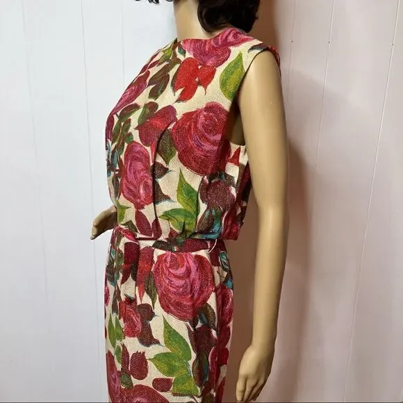Vintage Floral Belted Sleeveless Shift Dress All Over Print Handmade Size Small - Picture 5 of 10